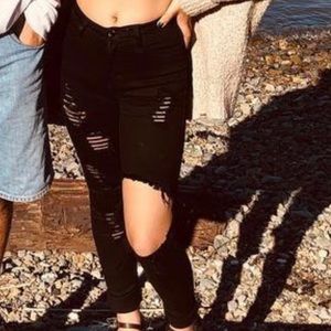 Black high waisted ripped jeans